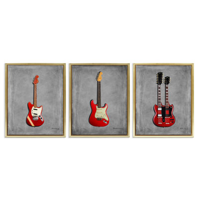 Ensemble de cadres flottants 3 pièces Red Guitars, par Mark Rogan