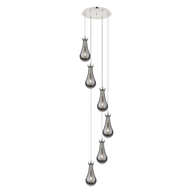 Luminaire suspendu grappe 6 lumières Spataro, Transparent, Nickel poli