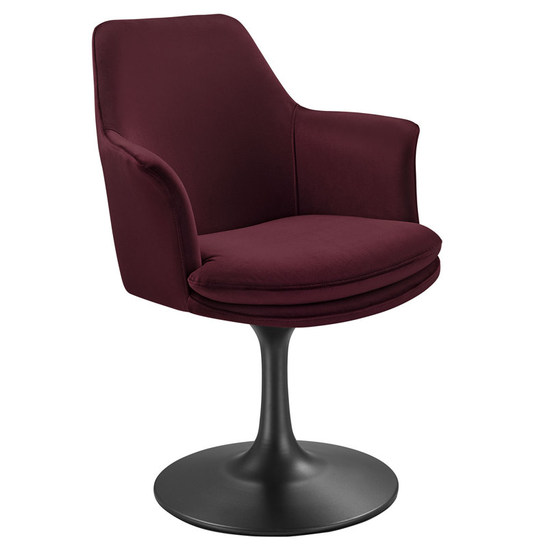 Lippa Performance Velvet Swivel Dining Armchair, Velvet Mulberry, Black