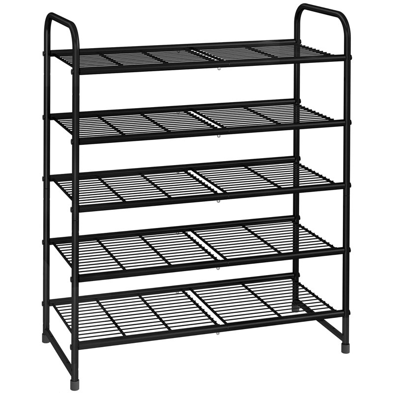 Range-chaussures empilable à 5 niveaux, grille en métal et tablette de rangement pour chaussures, Noir