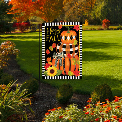 Drapeau de jardin en forme de citrouille Happy Fall 12 x 18 po