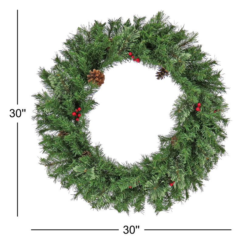 30" Cashmere Wreath with Pinecones and Red Berries
