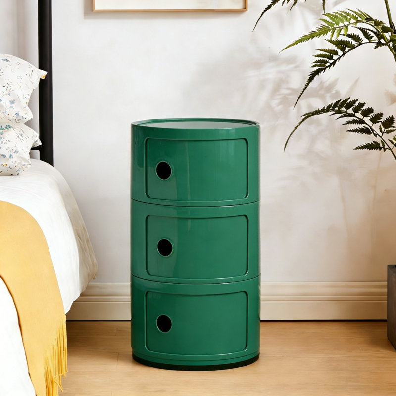 3 tiroirs de rangement ronds à 3 niveaux - tiroirs de table de chevet empilables, Vert