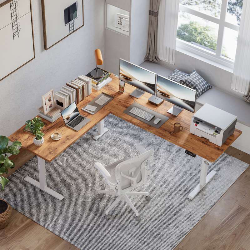 75" L-shaped Electric Height Adjustable Standing Desk with Headphone Hook for Home Office,Desk With Memory Controller,Easy to Assemble