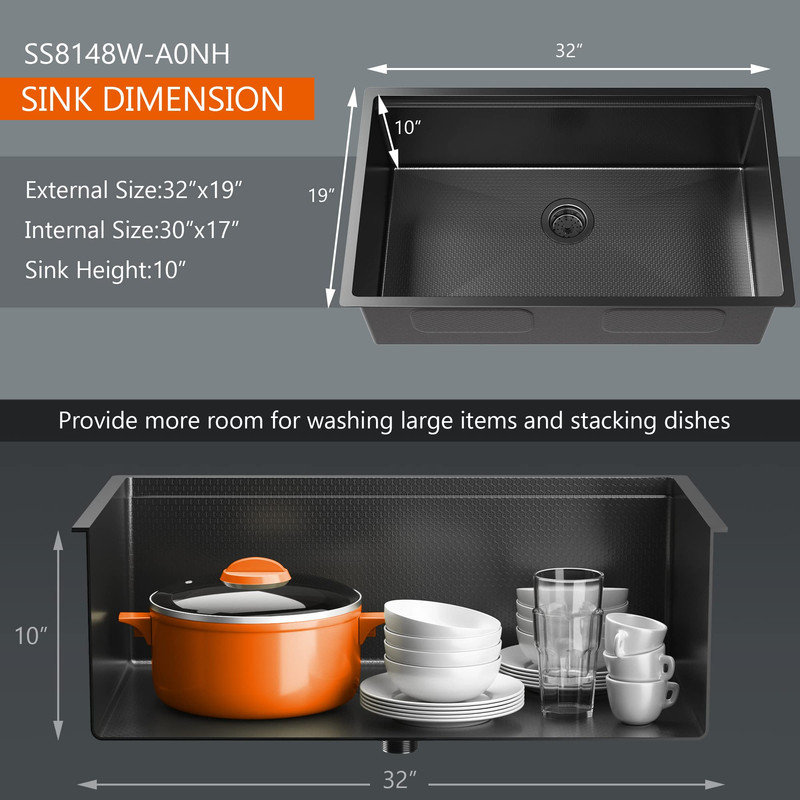 32 Inch Undermount Workstation Kitchen Sink - 16 Gauge Stainless Steel, Honeycomb Pattern PVD Gunmetal Finish, Single Bowl with Cutting Boards and Racks - Dark Gray