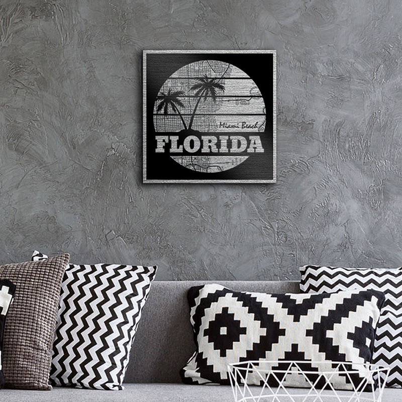 Miami Beach Florida Map - No Frame Print on Metal