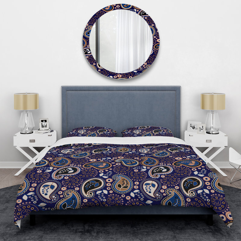 Bleu floral cachemire - ensemble de housse de couette abstrait - microfibre de polyester