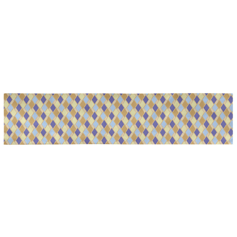 Chemin de table diamants rétro Avicia, 73,5 po x 17,5 po, Polyester, Orange / Bleu