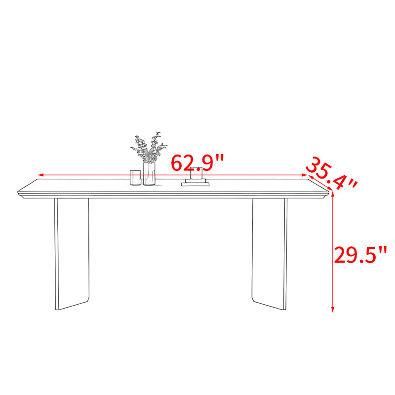 Modern simple rectangular solid wood dining table, 29.5"H x 62.9"L x 35.4"W