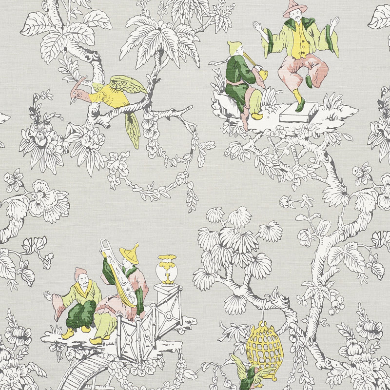 Chinoiserie Moderne Fabric, Soft Gray