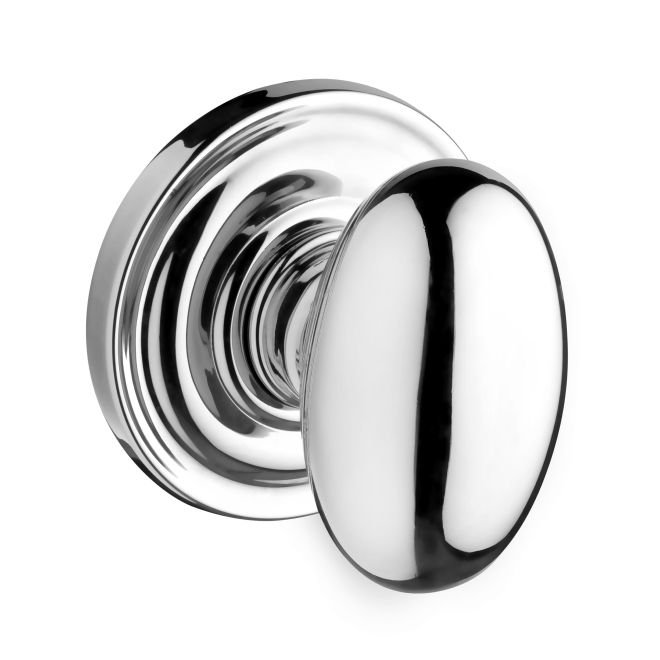 Ellipse Passage Door Knob with Traditional Round Rose, Polished Chrome
