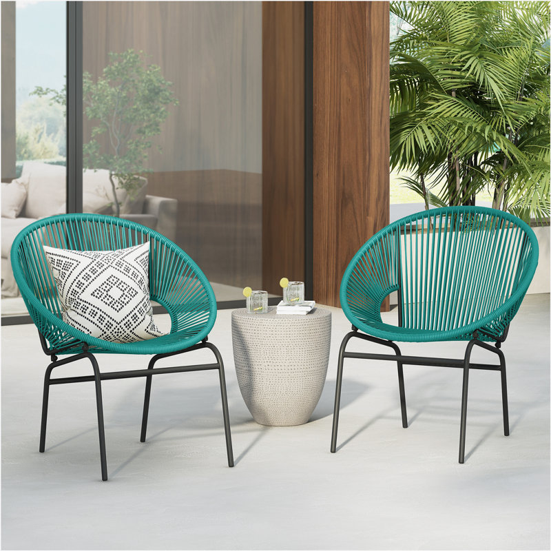 Chaise d'extérieur en osier, ensemble de 2, Sarcelle