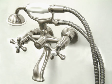Triple Handle Wall Mounted Clawfoot Tub Faucet, Brushed Nickel