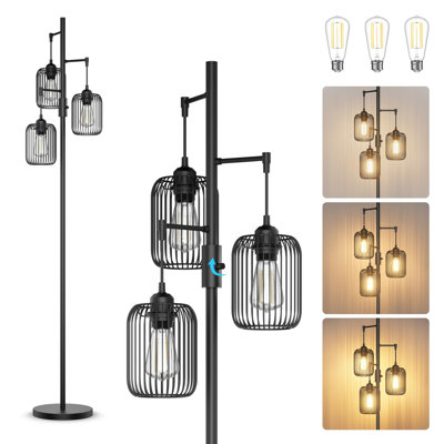 Lampe sur pied 70 "à intensité variable avec abat-jour cage, 3 ampoules DEL pour le salon, la chambre à coucher, le bureau