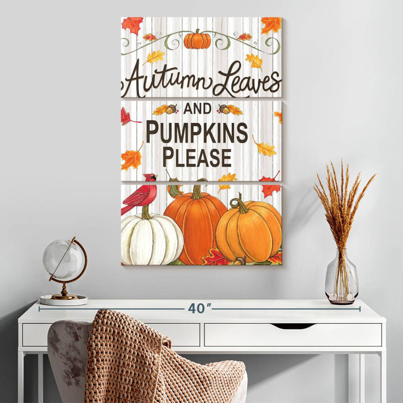 Yarlin Rustic Autumn Leaves And Pumpkins Please, 32" H x 20" W