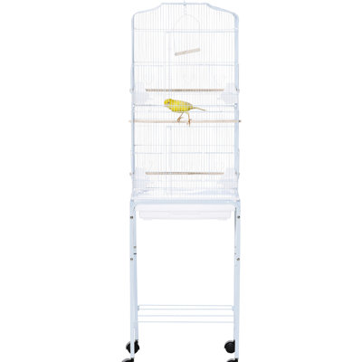 60" Metal Indoor Bird Cage, White. Spacious For Parakeets & Small Parrots. Convenient Accessibility. Build. Easy Cleaning. Portable With Quiet Rollers White Cage Detachable Stand. Parrots Birds.