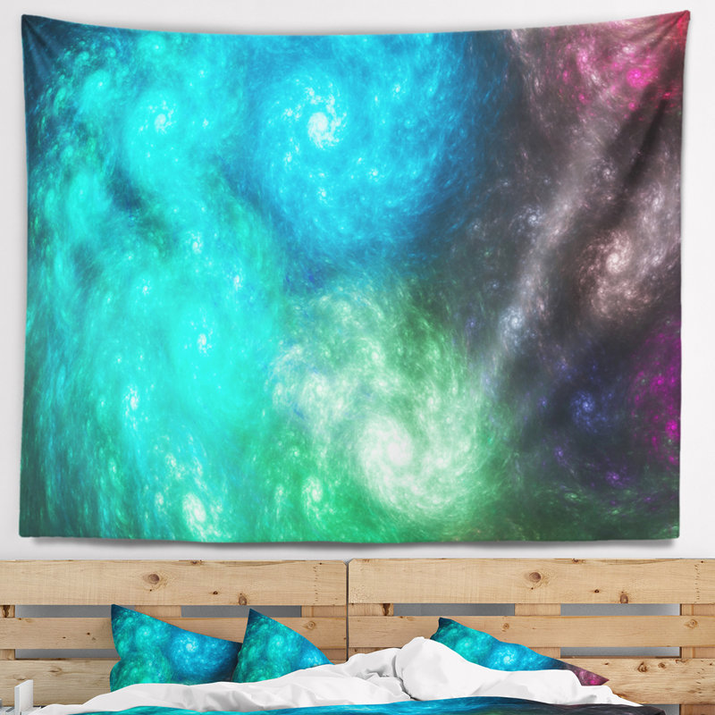 Tapisserie galaxies amas stellaires en fractale rotative colorée abstraite, H 78 po x l 92 po