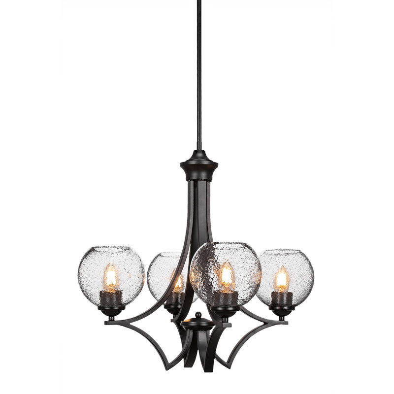 Lustre suspendu 4 lumières Zilo, fini noir mat avec verre fumé de 5,75 po