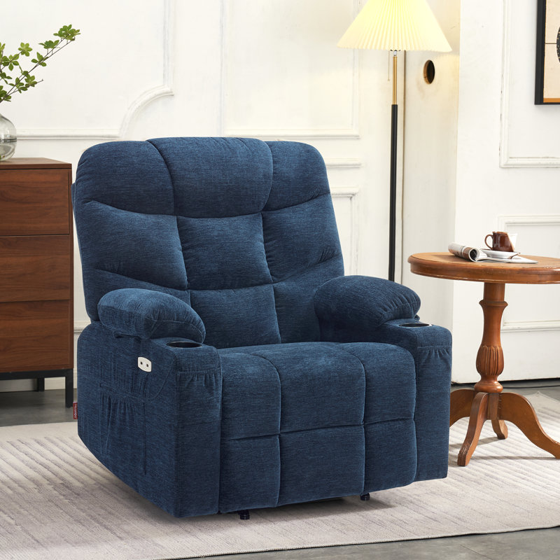 Wide Power Recliner Lift Chair with Extended Footrest For Big People, Fabric, Navy Blue