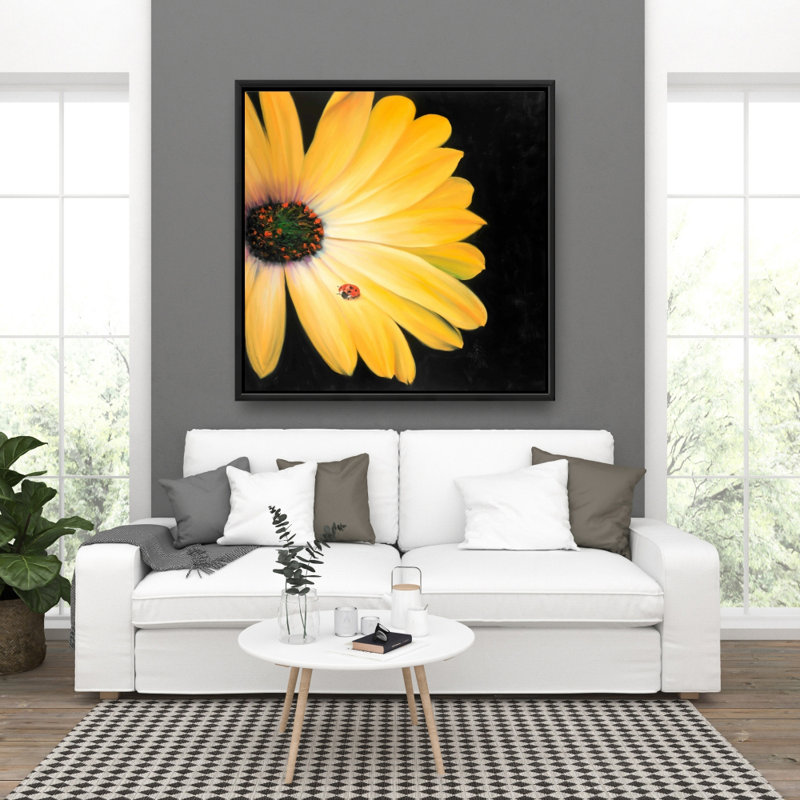 "Marguerite jaune et coccinelle" sur toile
