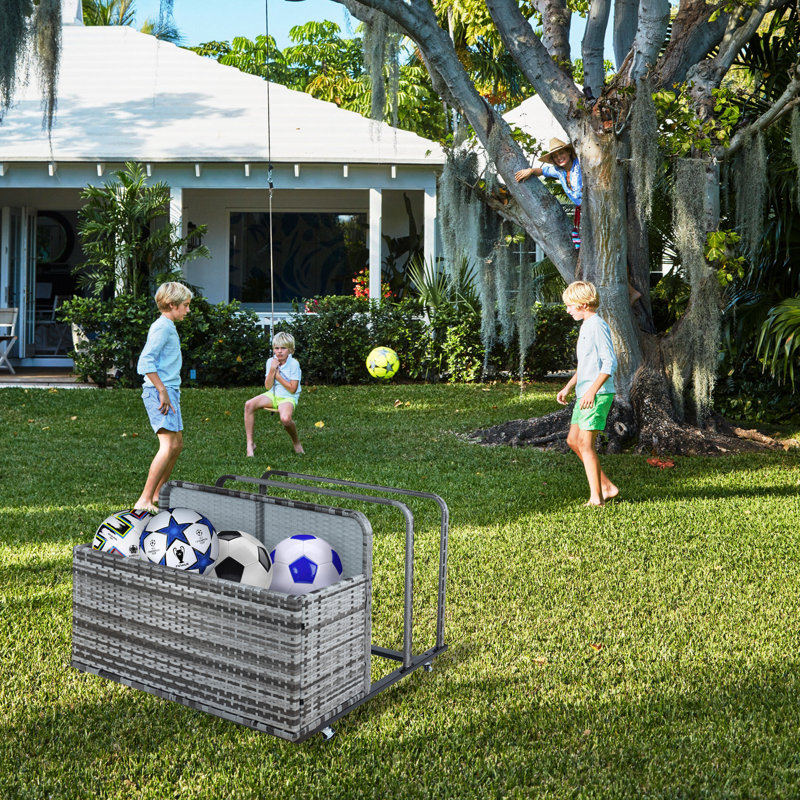 Outdoor Patio Poolside Float Storage,Box, PE Rattan Outdoor Pool Caddy with Rolling Wheels for Floaties, Patio, Pool, Beach