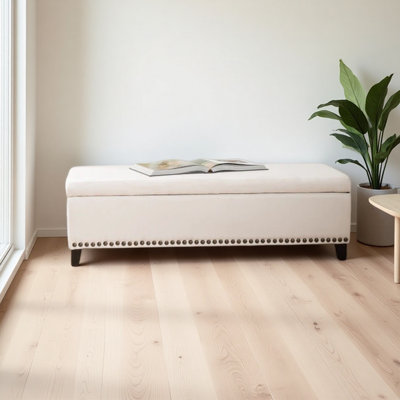 Easy-To-Assemble Practical Storage Ottoman, Storage Bench with Safety Close Hinge, Linen Button-Tufted Ottoman for Living Room, Entryway, Hallway, Foo