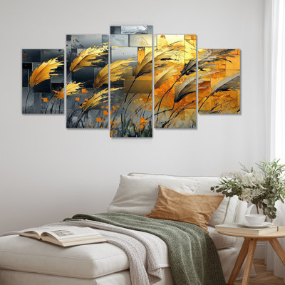 Or et graminées grises - ensemble d'art sur toile Meadow