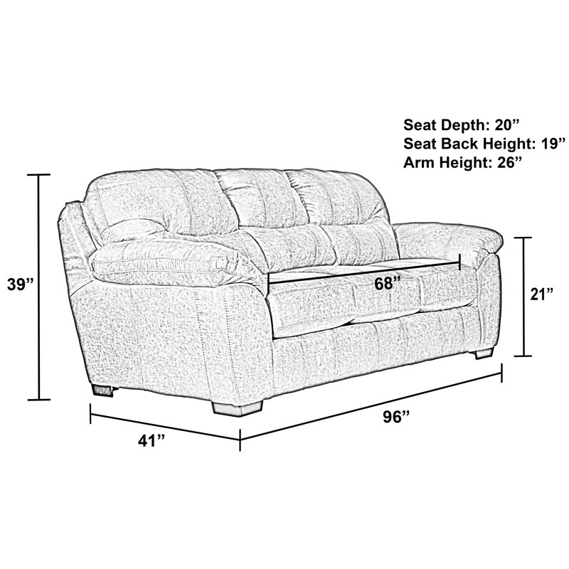Shamima 96" Pillow Top Arm Sofa with Reversible Cushions, Silt Faux Leather, Sofa
