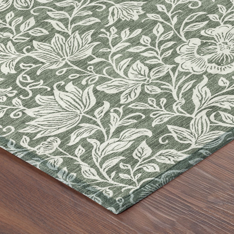 Machine Washable Indoor/Outdoor Chantille ACN2572 Floral Rug, 2'3" x 7'6" Runner, Basil