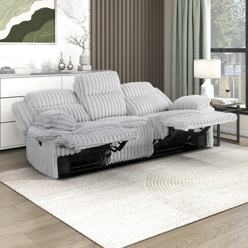 Melita 95" Modern & Contemporary Corduroy Fabric Reclining Sofa with Tab Pull Reclining Motion, Foam Over Pocket Coils & Removable Seat Backs