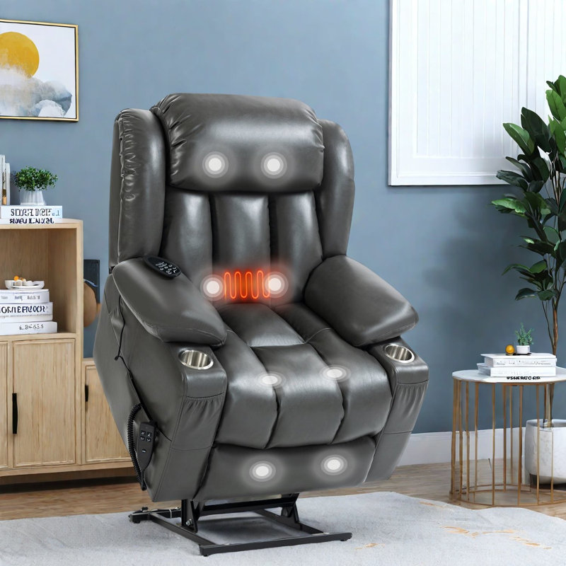 Heavy Duty Upholstered Power Lift Recliners With Massage, Modern Grey