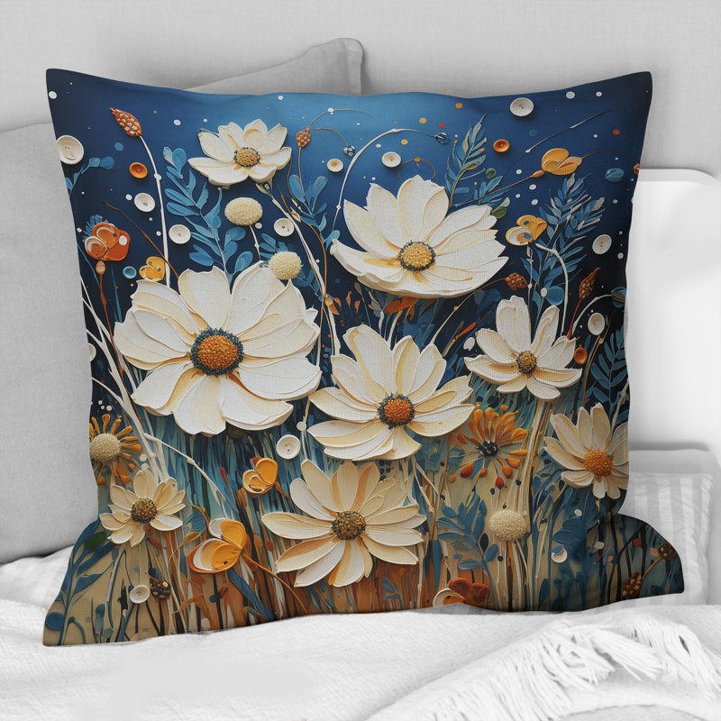 Coussin blanc avec imprimé de fleurs blanches saisonniers Field Pointillism II