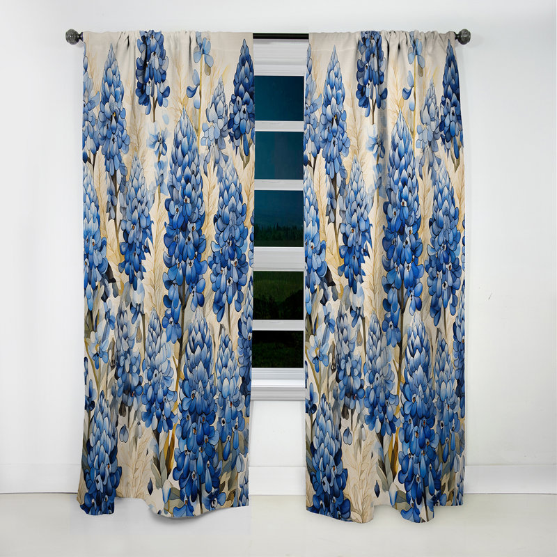 Bernon - Rideau bleu Bonnets - Rideau occultant à motif floral - 1 panneau, L 52 po x L 63 po