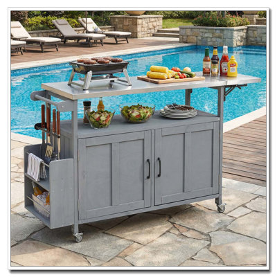 Foldable Outdoor Kitchen Island Patio Mobile Kitchen Cart Portable Outdoor Cooking Island with Lockable Wheels