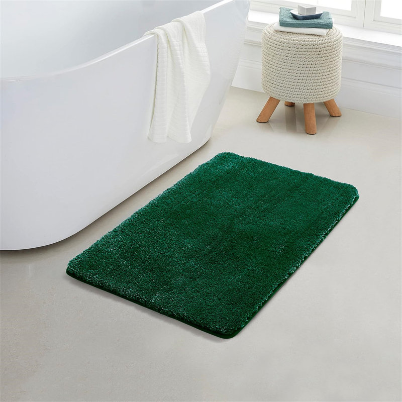 Ensemble de tapis de salle de bain en microfibre vert foncé 17 po x 24 po - Tapis de bain épais et antidérapant, lavable à la machine, pour plancher de salle de bain, baignoire et douche