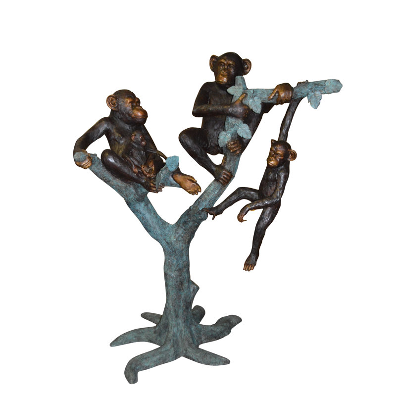 Statue promontoire 4 singes sur un arbre