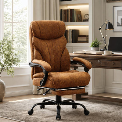 Executive Office Chair with Footrest, High-Back PU Leather Desk Chair with Lumbar Support, Flip-Up Armrests, Headrest, Tilt Lock & Swivel Base, 300 lb Capacity