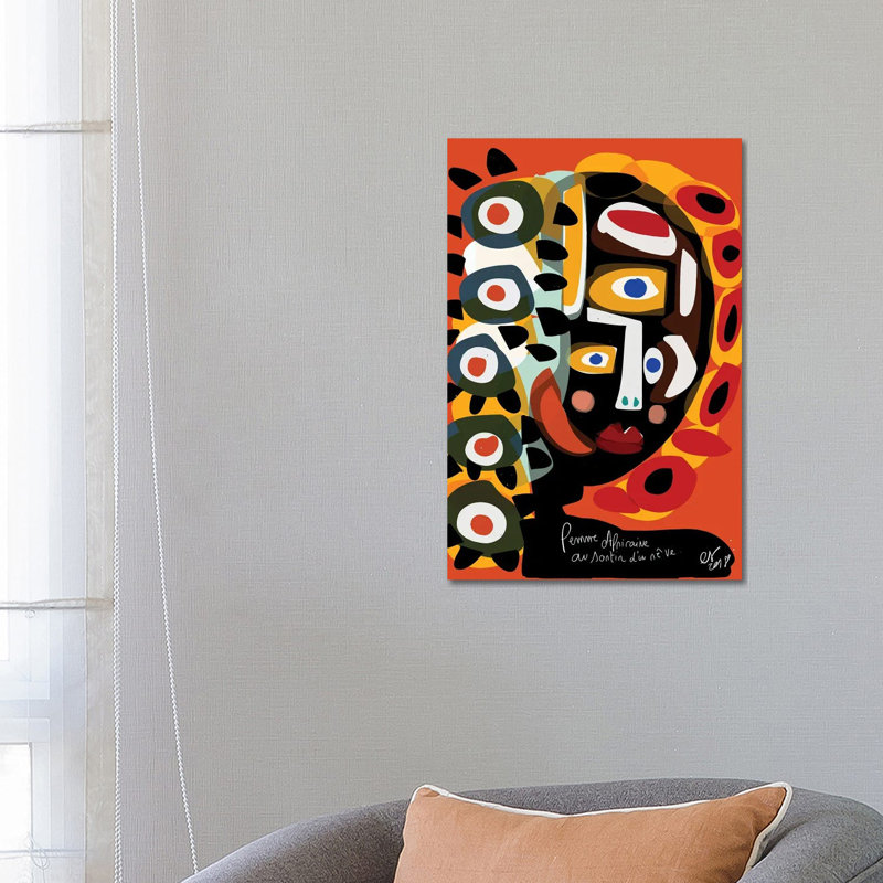 Femme africaine qui rêve - impression, H 26 po x l 18 po x P 1,5 po, Toile avec cadre noir