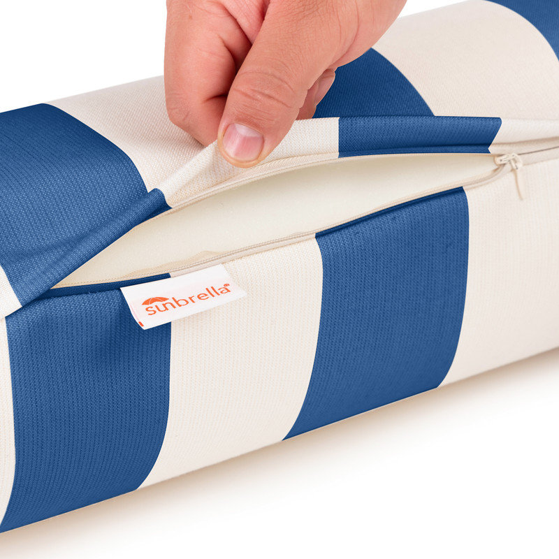 Blue and White Striped Round Reversible Outdoor Cushions (Set of 2)