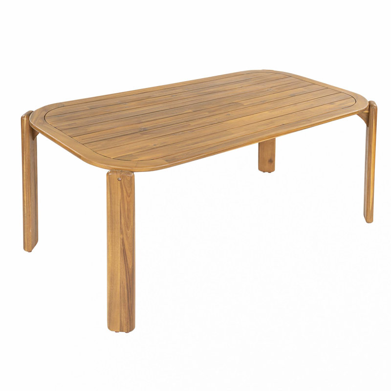 Table de salle à manger d'extérieur en bois d'acacia, finition teck avec conception à lattes