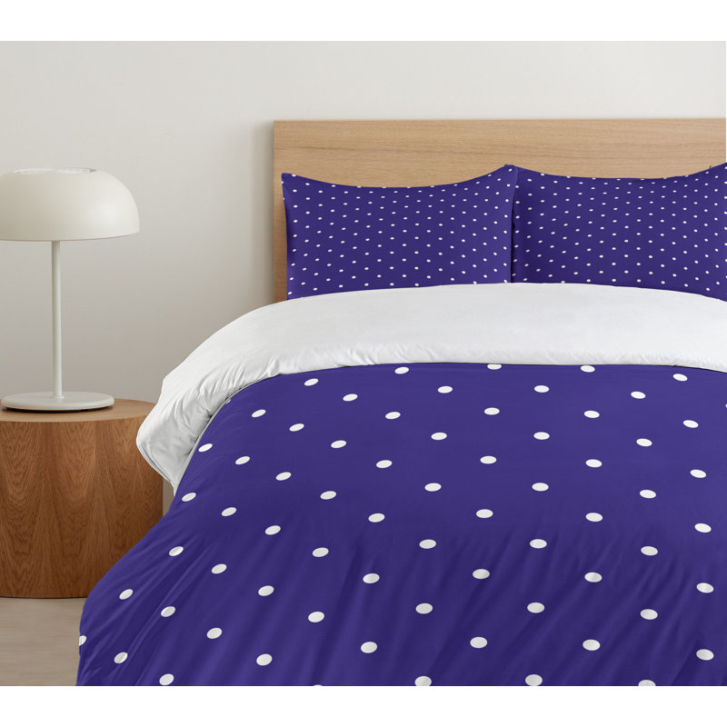 Purple and White Polka Dot Queen Duvet Cover Set