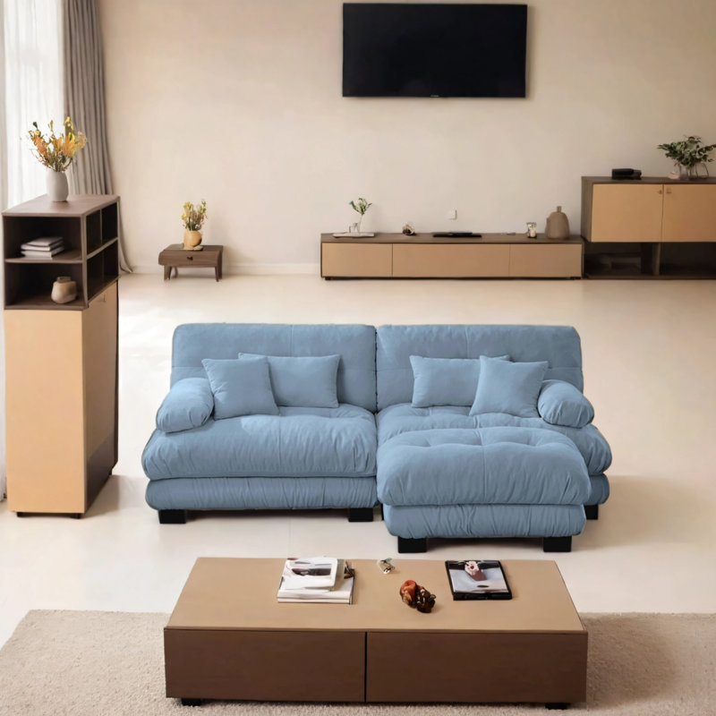 Sofa With Convertible Footstool With 2 Lumbar Pillows And 2 Pillows In Chenille