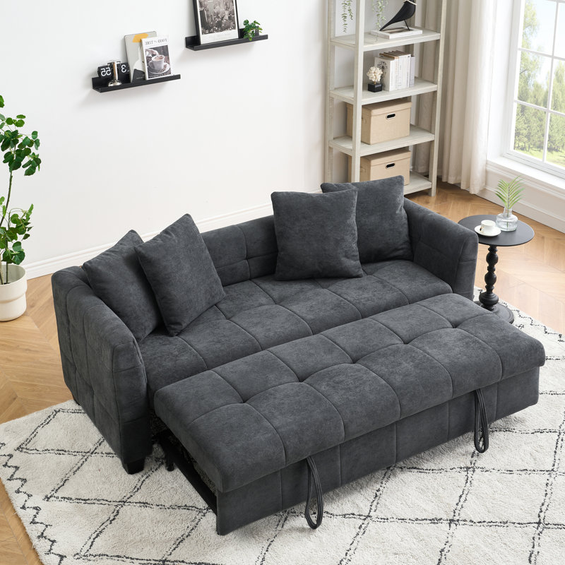 78" Cloud Velvet 3-seater Sofa With Pull-out Bed, Dark Gray