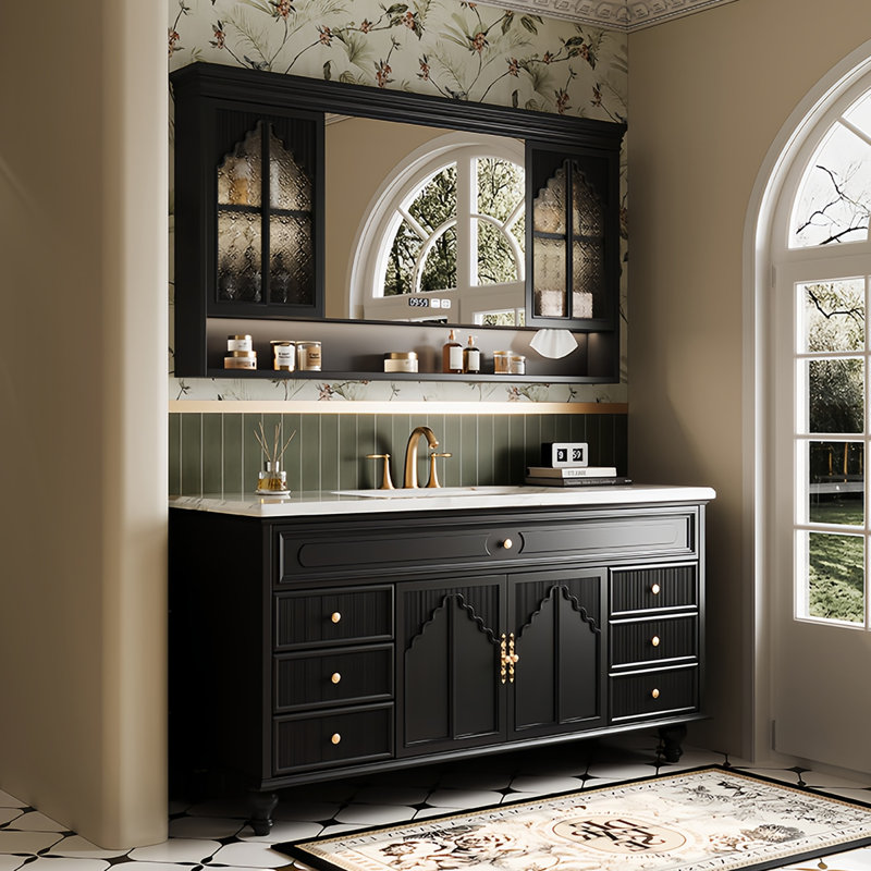 Armoire de salle de bain intelligente dans un style rétro français, H 32,28 po x l 47,24 po x P 21,65 po