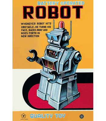 « robot à piles », affiche rétro