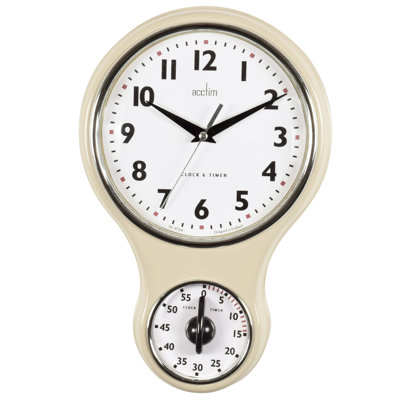 Kitchen Time Retro Wall Clock with Timer Cream
