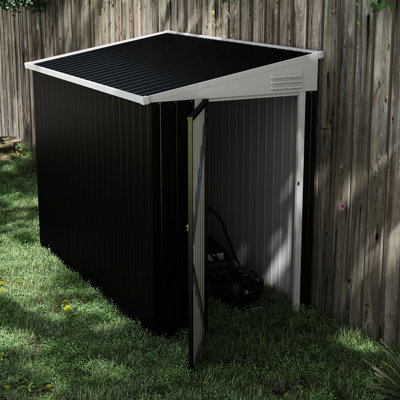 Dark Gray 4'X8' Metal Outdoor Shed. Lockable For Privacy. 2 Air Vents A Pleasant Interior. Space Saving Lawn And Garden. Suits Backyard, Patio, Lawn. Galvanized Steel Shed 4' X 8', Gray. & Ventilated