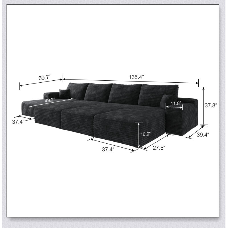 Luxueux canapé-lit modulaire pour salon avec tissu moelleux et sans assemblage, parfait pour le confort et la commodité, Noir