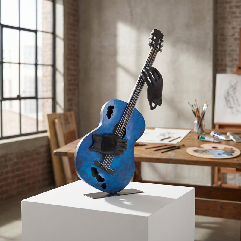 Sculpture de guitare en métal fabriquée à la main de 23 po de hauteur, statue de musique peinte à la main pour la maison et le bureau