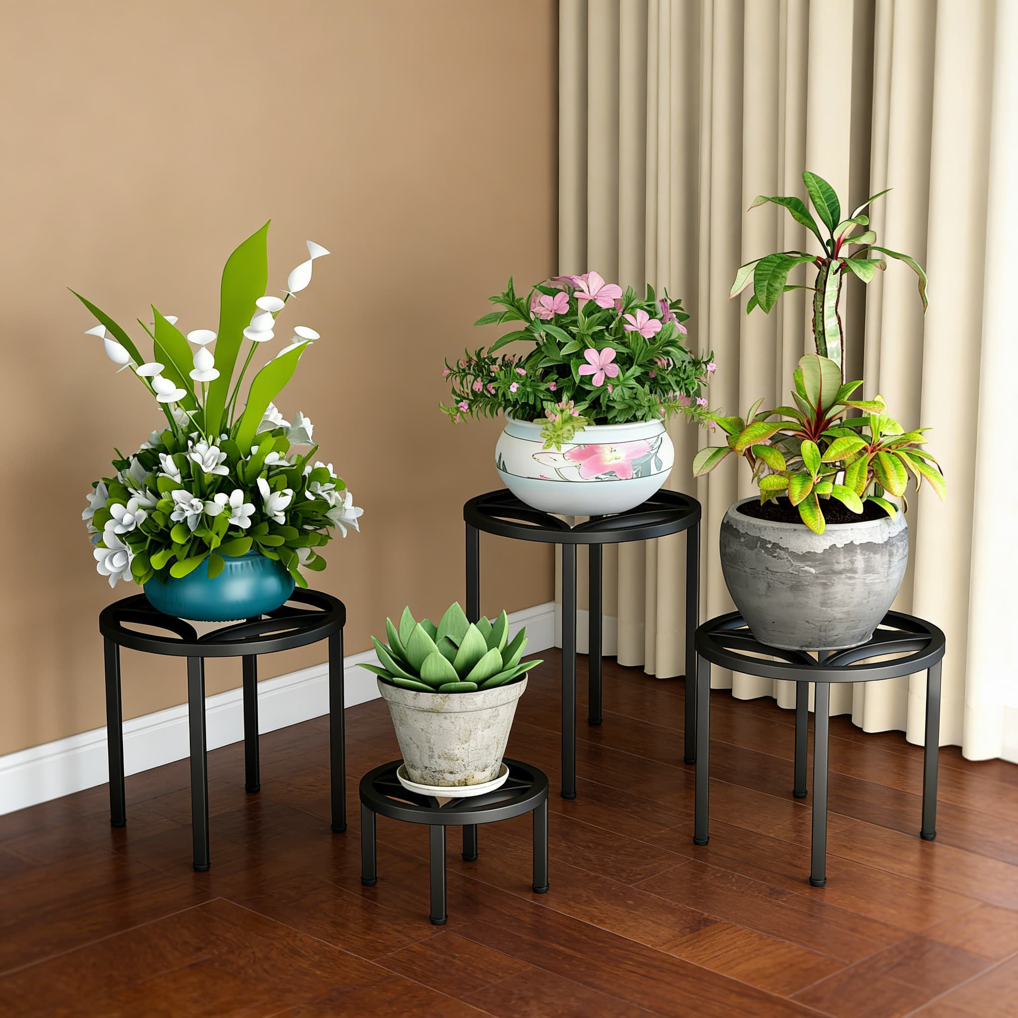 Arlmont & Co. Set Of 4 Heavy Duty Metal Plant Stands For Large Potted ...